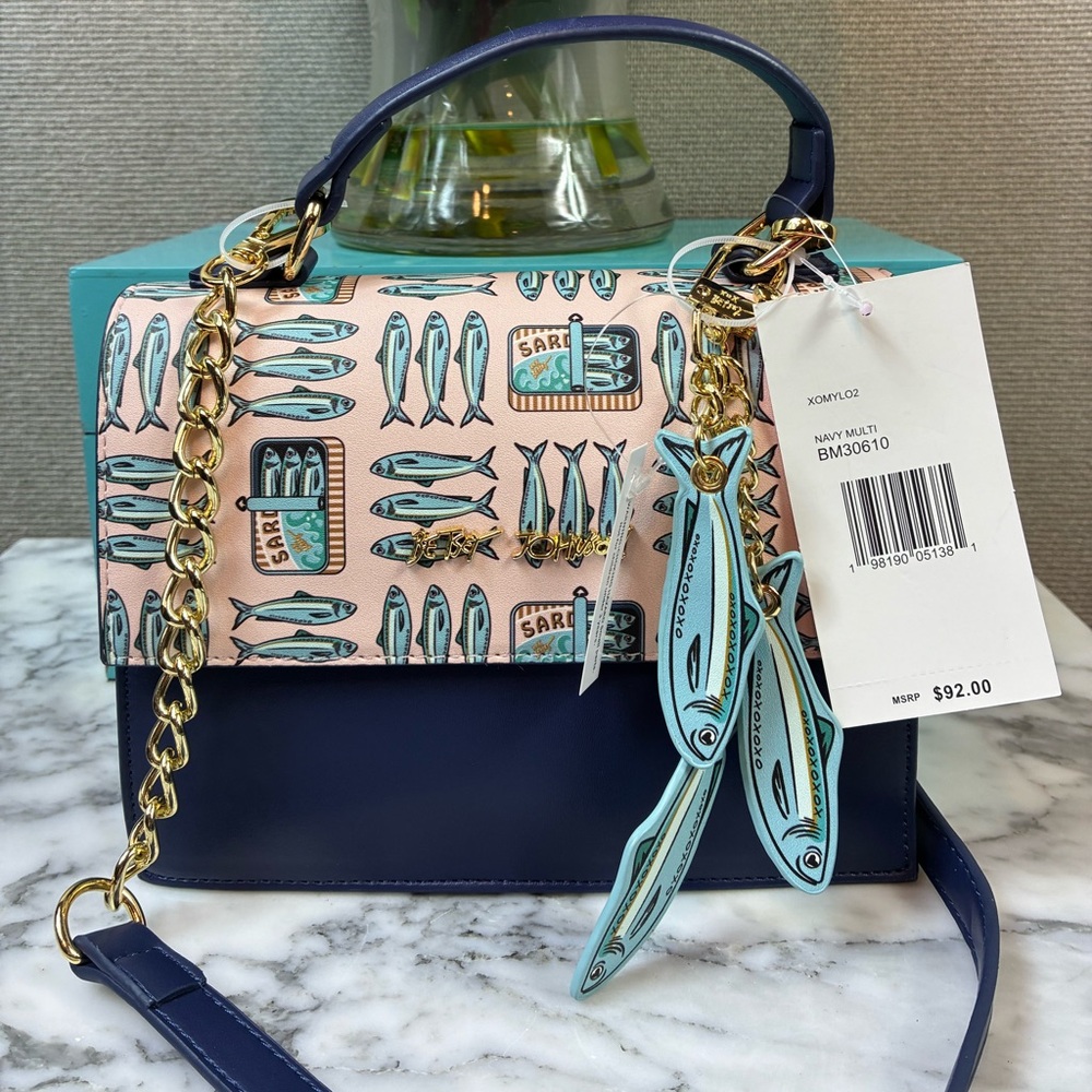Betsey Johnson Sardines Navy XOMYLO2 BM30610 Satchel Bag - NWT w/ Sardines Charm